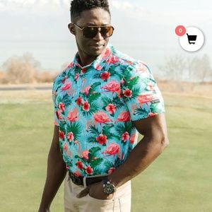 Yatta Golf Pau Hana Golf Polo Shirt Flamingo Hawaiian - Small